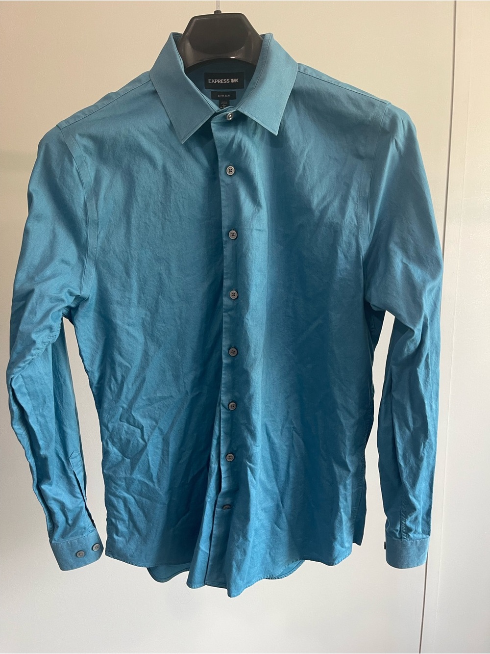 Express 1MX Men’s Large Extra Slim Fit Teal Blue Dress Shirt